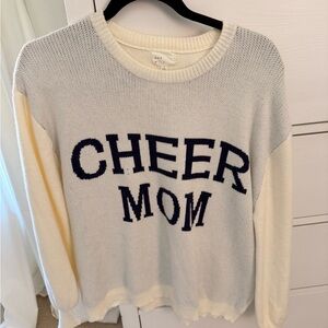 Cheer Mom Knit Sweater - Cream with Navy Lettering Vici